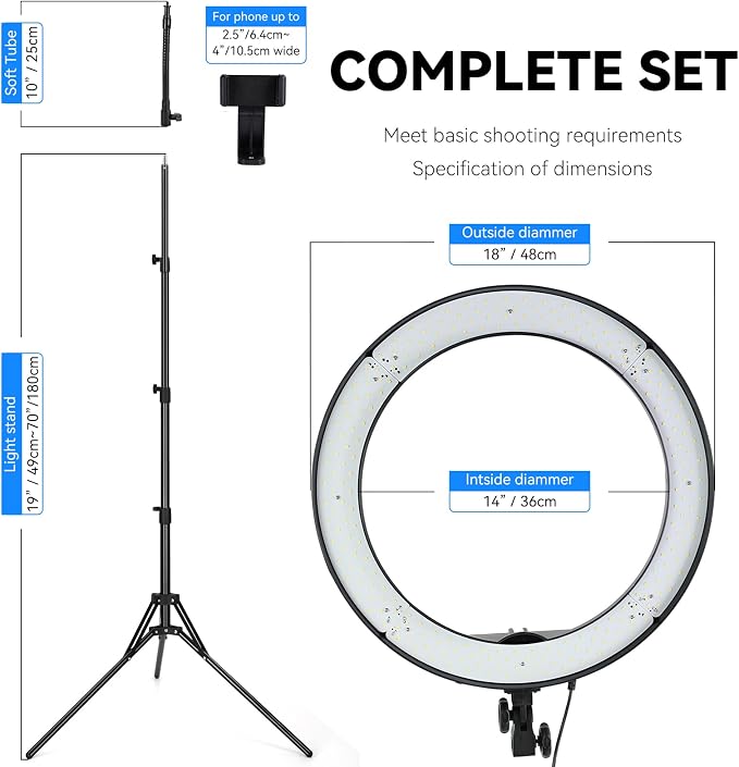 18-Inch Ring Light, 55W Dimmable 5500K Light - Image 2