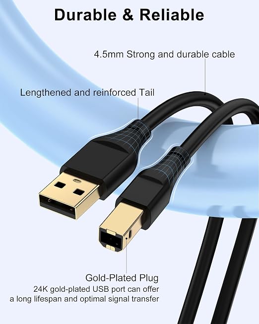 HP Printer Cable 20ft, Square USB A to USB B Cable - Image 7