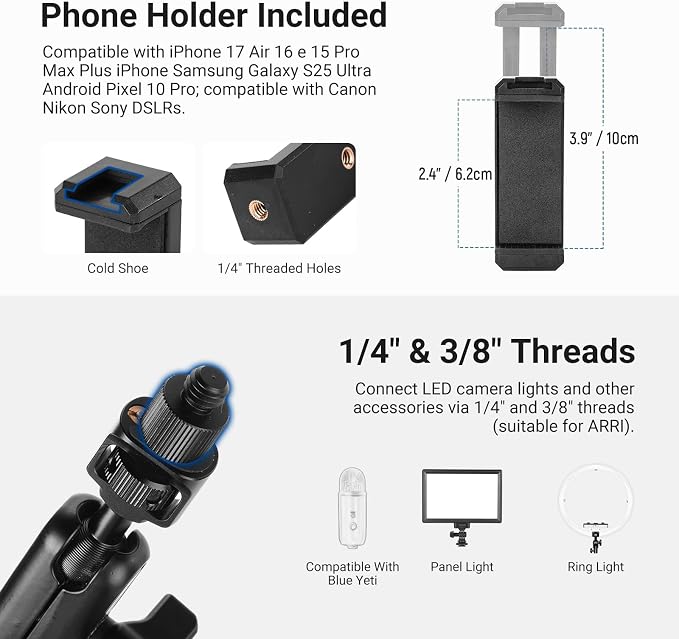 NEEWER Basics Magic Arm Table Stand, 55 cm Microphone Arm Overhead Mobile Phone - Image 7