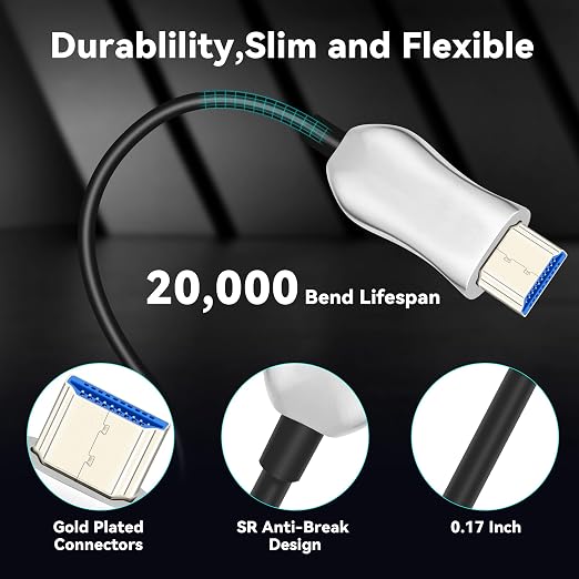 8K Fiber Optic HDMI 2.1 Cable 10ft, Active HDMI Cable Slim, High Speed Fiber - Image 6