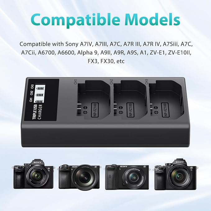 LP NP-FZ100 Battery Charger, 3-Slot USB Charger - Image 2