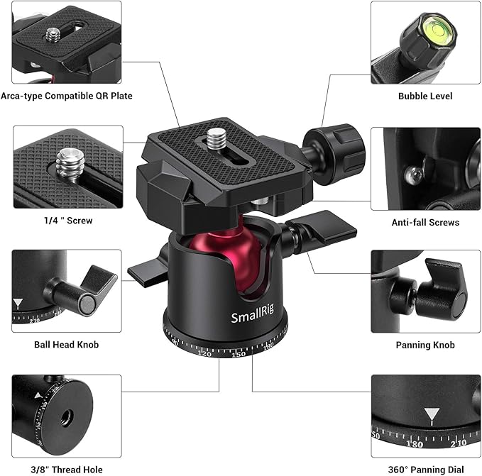 SmallRig Mini Ball Head, Tripod Head Camera 360° Panoramic - Image 4