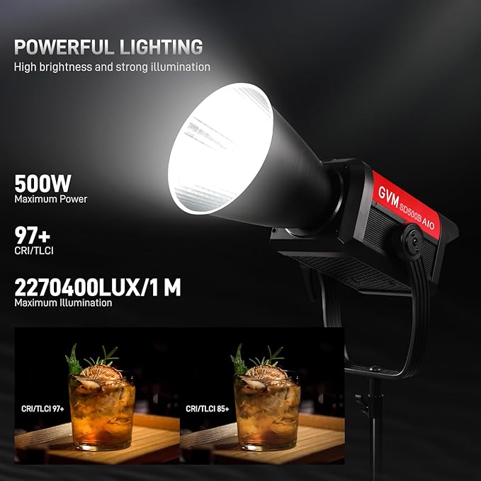 GVM 500W COB LED Video Light, APP Control, Bi-Color Continuous Output Lighting - Image 2