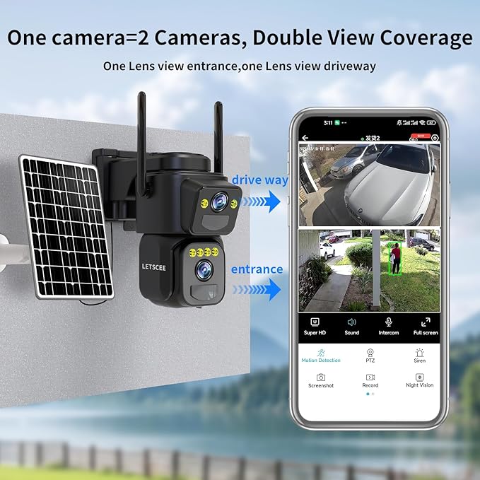 LETSCEE Dual Lens Security Cameras Wireless Outdoor，Solar Cameras - Image 2