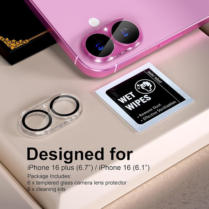 for 6 Pack iPhone 17 / iPhone 16 / iPhone 16 Plus Camera Lens Protector 9H - Image 2
