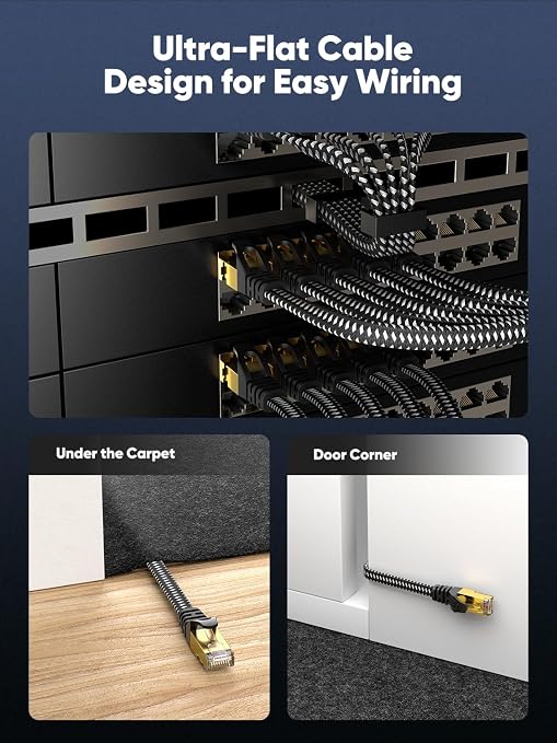 Cat 8 Ethernet Cable 2 FT Flat, High Speed 40Gbps 2000Mhz Braided Internet Cable - Image 5