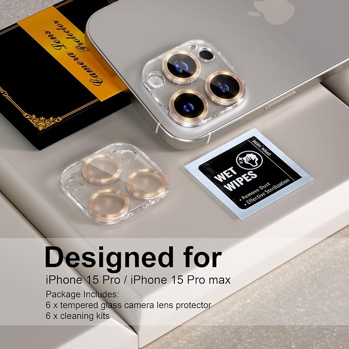 for 6 Pack iPhone 15 Pro/iPhone 15 Pro Max Camera Lens Protector 9H Tempered - Image 2