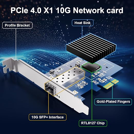 10Gtek Gen4 NIC, 10Gb/s PCIe Network Adapter, 10G CNA, Single SFP+ Port - Image 4