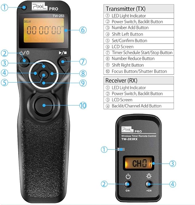 Wireless Remote Commander Shutter Release Cable Timer Pixel TW-283 S2 Wired - Image 2