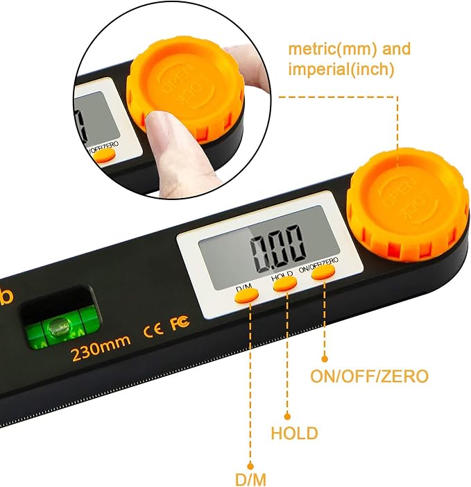 Rainyb Digital Angle Finder Tool 7inch 0-360 degree LED Digital Protractor - Image 3