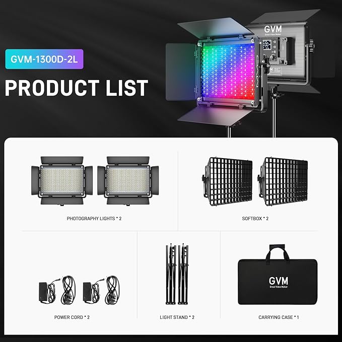 GVM 1300D RGB Video Light with Softbox, 65W LED Video Lighting Kit, - Image 7