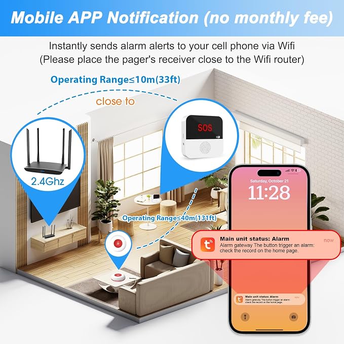 WiFi Rechargable Smart Wireless Caregiver Pager Call Button System Nurse - Image 6