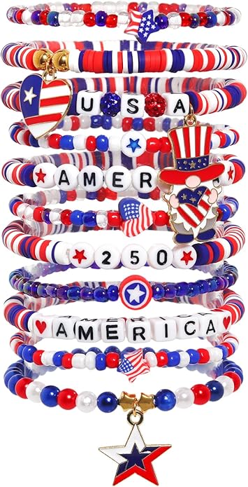 Independence Day Bracelets for Women, 4th of July Accessories USA Patriotic 250 by Lorenleya