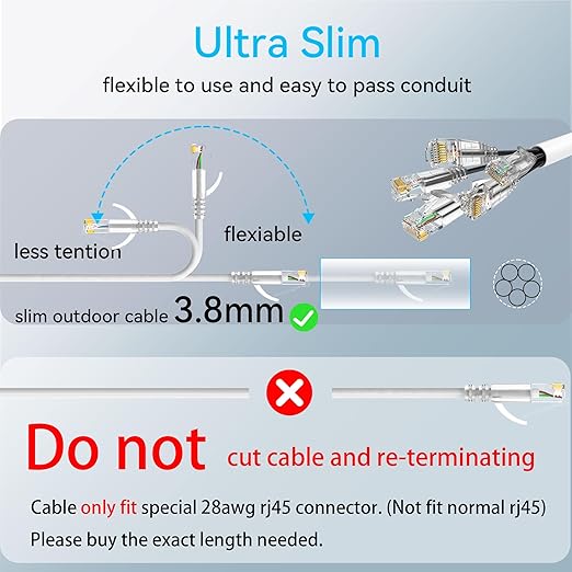 Cat6a Ethernet Cable Slim 25ft Outdoor&Indoor, 28AWG Pure Copper Cat6 Internet - Image 5