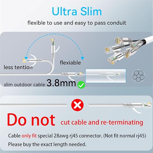 Cat6a Ethernet Cable Slim 150ft Outdoor&Indoor, 28AWG Pure Copper Cat6 Internet - Image 5