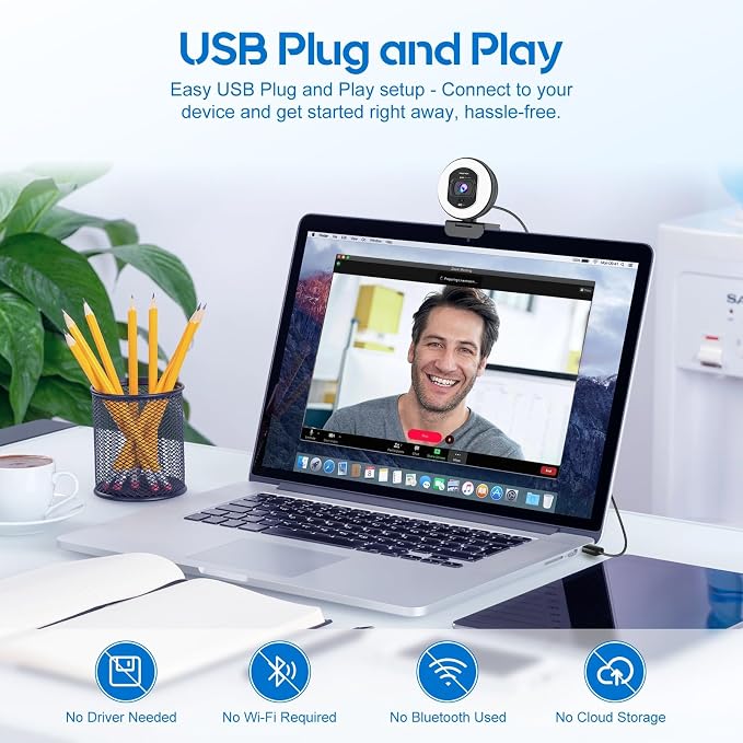 4K Webcam with Ring Light Web Cam 4K Autofocus with TOF Computer Camera 1080P - Image 7