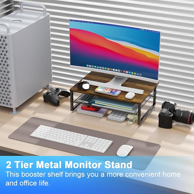 gianotter 2-Tier Metal Monitor Stand Riser, Desk Organizer - Image 2
