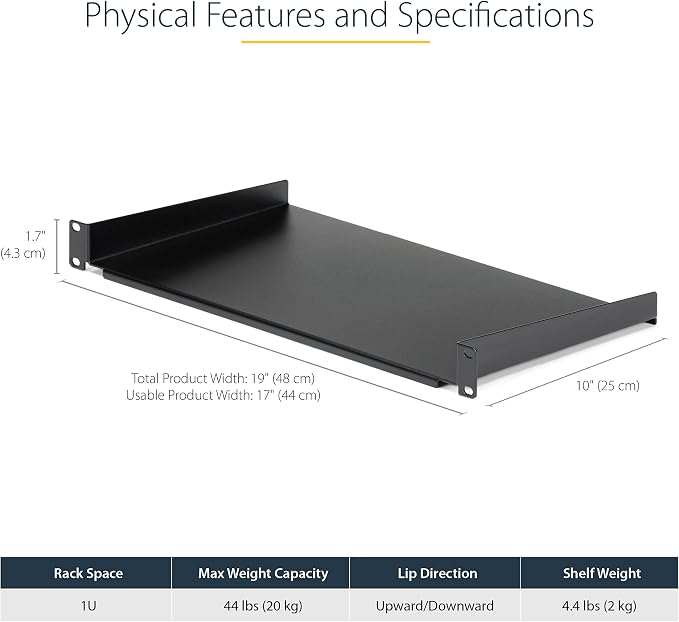 StarTech.com 1U Fixed Server Rack Mount Shelf - 10in Deep Steel Universal - Image 2