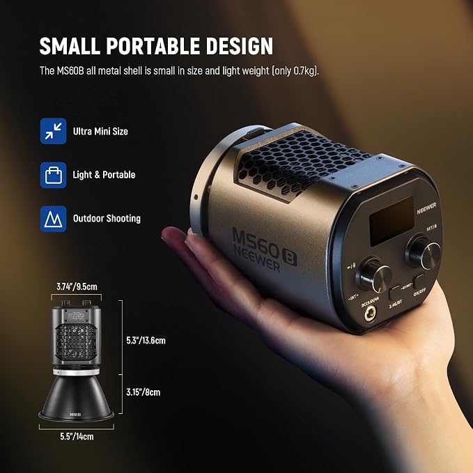 NEEWER MS60B LED Video Light 2.4G/APP Control, 65W Metal Mini Compact COB - Image 3