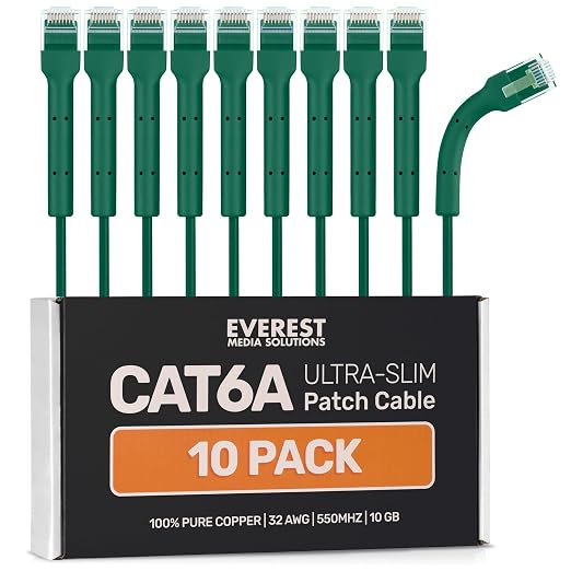 Everest Ultra Slim Cat6a Ethernet Patch Cables 7ft Green by EverestMediaSolutions