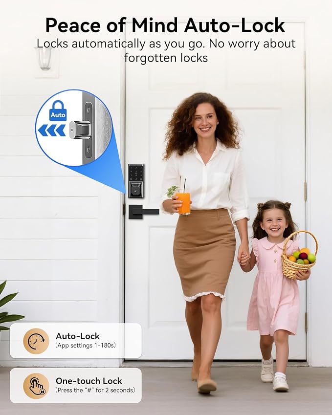 Smart Deadbolt Lock with 2 Lever Handles, Keyless Entry Door Lock Set, - Image 6