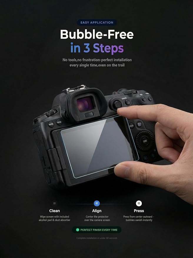 iDaPro Screen Protector for Canon EOS R7 Tempered Glass Scratch resistance Easy - Image 5