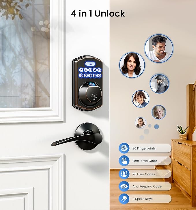 Veise KS02A Fingerprint Keyless Entry Door Lock, Auto Lock, Electronic Keypad - Image 3