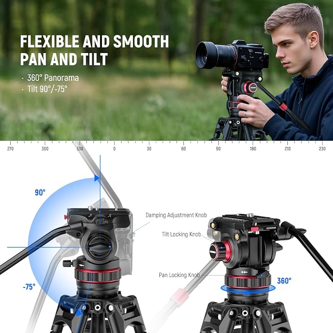 NEEWER 78" Video Camera Tripod Carbon Fiber - Image 4