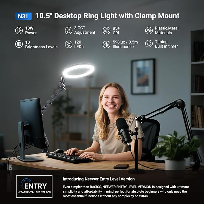 NEEWER Entry Level Version 10.5" Overhead Desktop LED Ring Light, Clamp Stand - Image 2