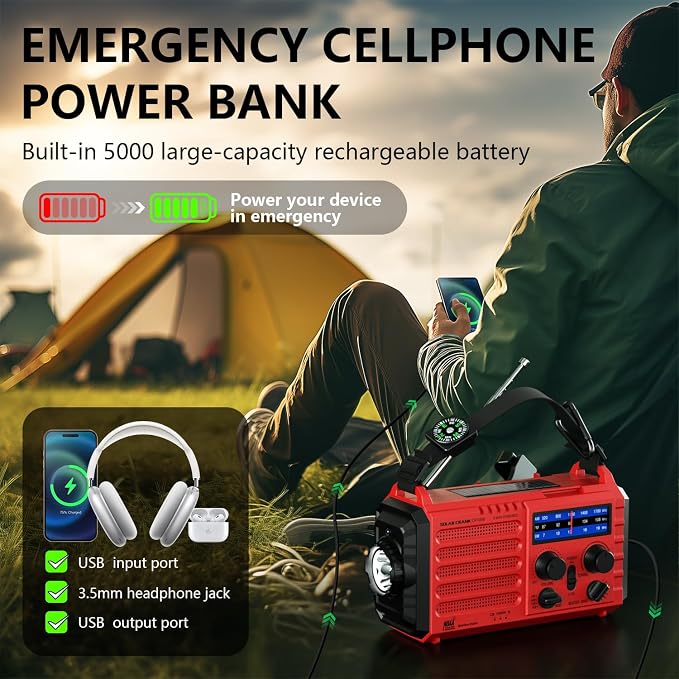 Emergency Solar Hand Crank Radio, AM/FM/SW NOAA Weather Alert Radio, Flashlight - Image 5