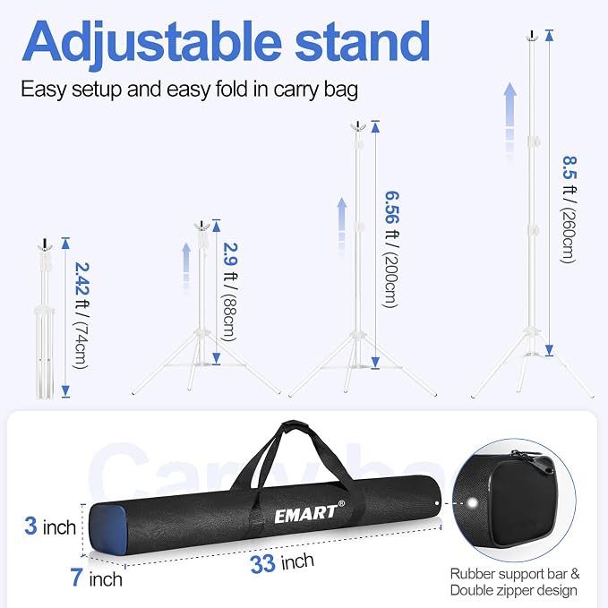EMART Backdrop Stand 10x8.5ft Photo Studio Adjustable Background Stand Support - Image 3