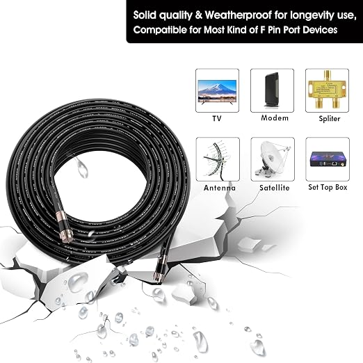 50ft RG6 Coaxial Cable Black, 75 Ohm Coax Cable - Image 2