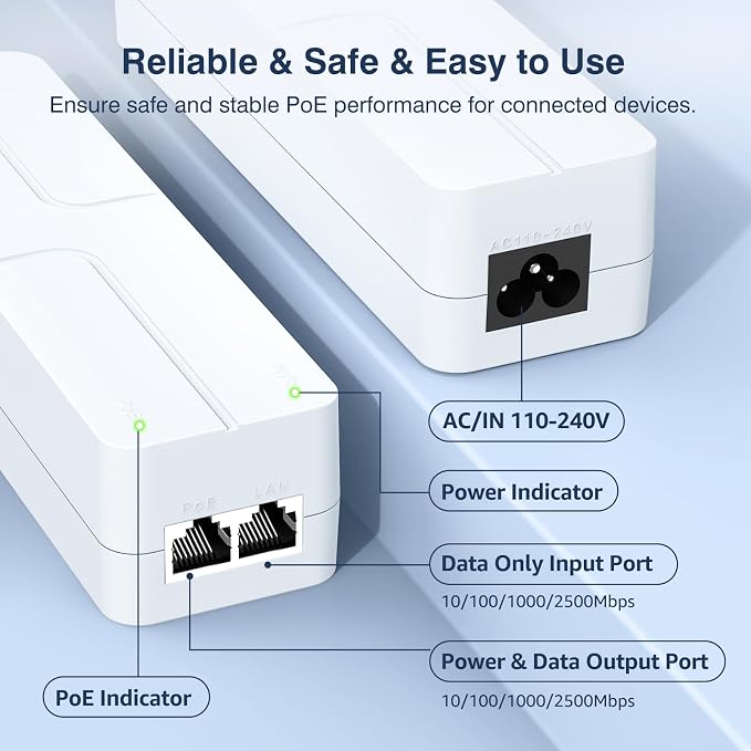 2.5Gb PoE++ Injector 60W, VunLink Single Port Multi-Gig Power Over Ethernet - Image 4