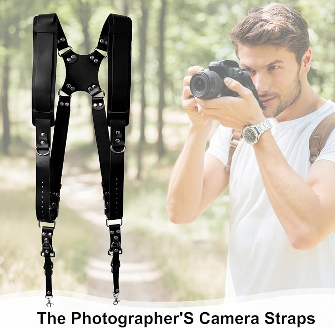 Double Camera Strap, Shoulder Camera Strap Harness Leather Dual Camera Strap - Image 6