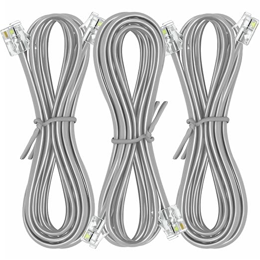 NECABLES 3Pack Phone Cord 10ft Telephone Cord Phone Cable RJ11 6P4C Male to Male by NECABLES