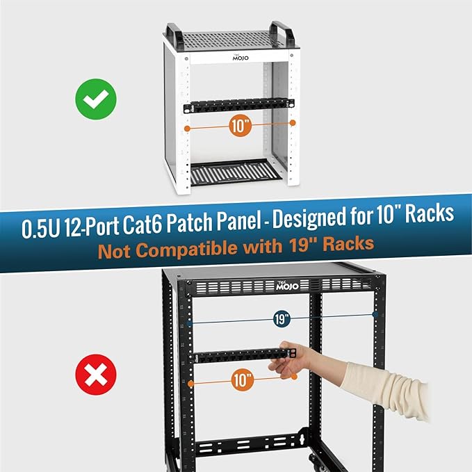 Tecmojo 12-Port Cat6 Patch Panel, 0.5U Rack Mount Modular Panel - Image 2