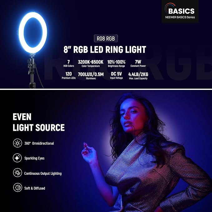 NEEWER Basics 8" RGB LED Ring Light - Image 2