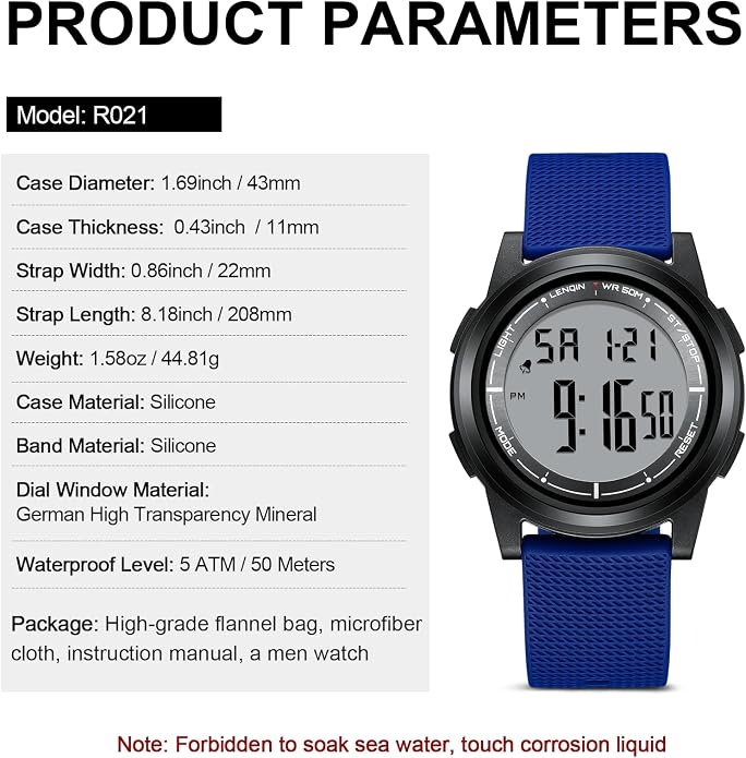 HANPOSH Mens Digital Watch Ultra Thin Minimalist Sports Waterproof Outdoor LED - Image 6