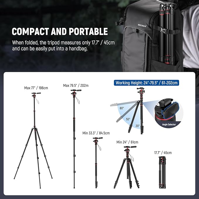 NEEWER Basics Camera Tripod Monopod, 360° Ball Head, Arca Type QR Plate - Image 3