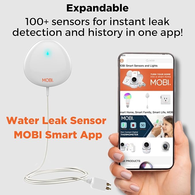 MOBI Smart WiFi Water Leak Detector, App Alerts, Flood Sensor Alarm - Image 6