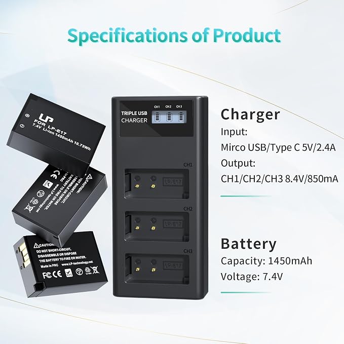 LP LP-E17 Battery and Charger Set, Rebel T8i, EOS M3, EOS 200D - Image 6
