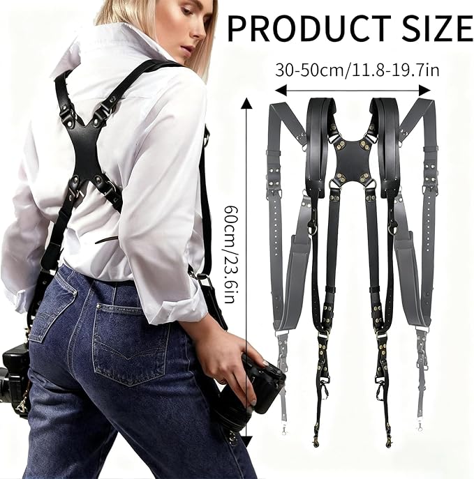 Camera Harness, Leather Dual Camera Strap - Image 3