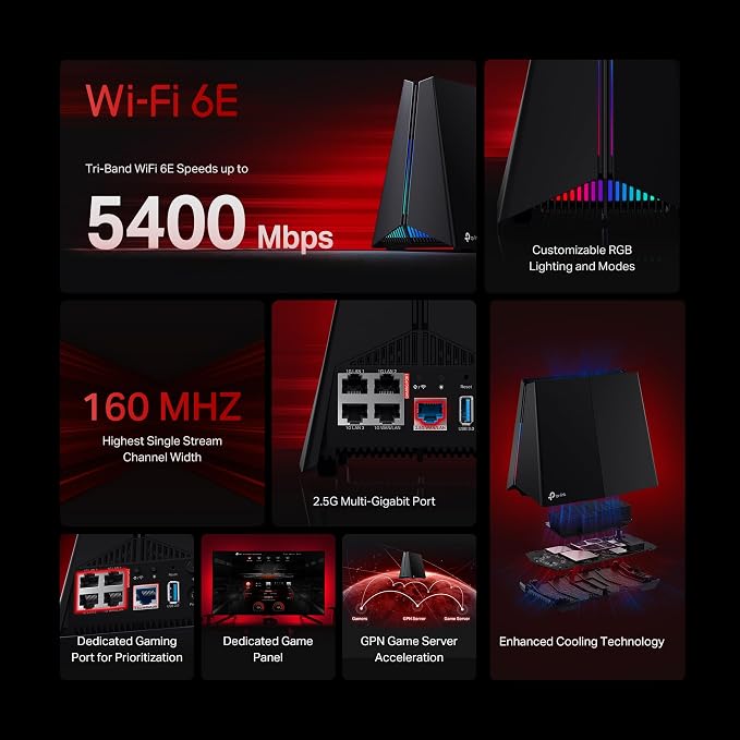 TP-Link Tri-Band AXE5400 Wi-Fi 6E Gaming Router Archer GXE75 | 6-Stream 5.4 - Image 3