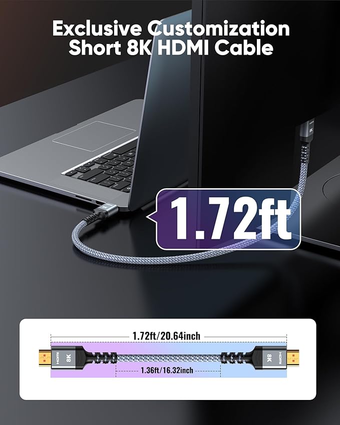 Highwings Extra Short 8K HDMI Cable 1.72ft Total Length, 1.36ft Cable Length - Image 3