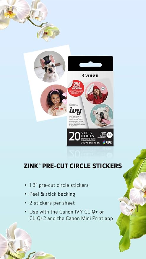 Canon IVY ZINK Pre-Cut Circle Sticker Paper 20 sheets Pack Compatible - Image 3