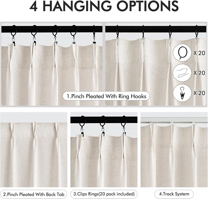 Memory Trained Pinch Pleated Curtains 132 Inches Long, Viral Linen Pinch Pleat - Image 2