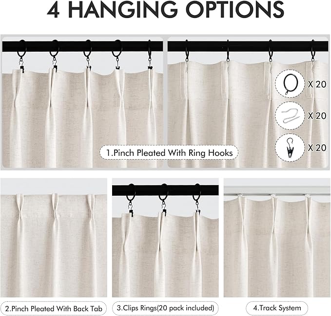 Memory Trained Pinch Pleated Curtains 96 Inches Long, Viral Linen Pinch Pleat - Image 2