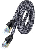 Cat 7 Flat Ethernet Cable 15 ft, Nylon Braided STP Shielded, 10Gbps 600MHz by MORELECS