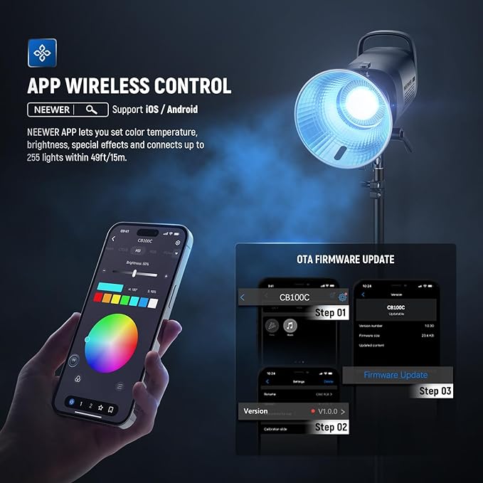 NEEWER CB100C 130w RGB LED Video Light, APP/2.4G Control 360° Full Color - Image 5