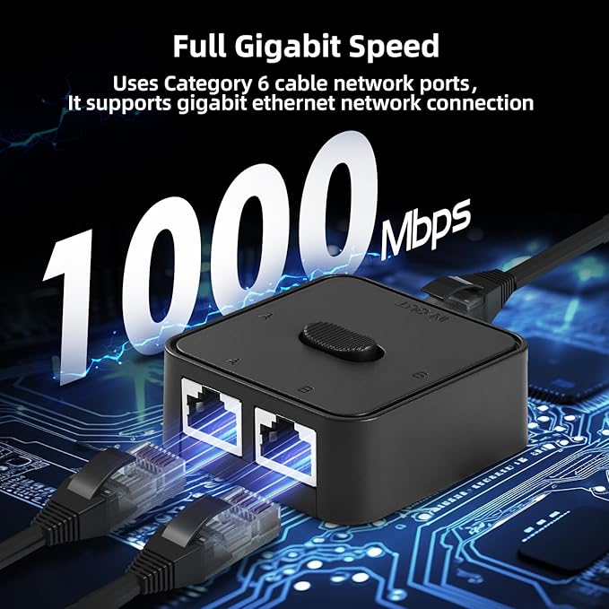 Binardat Gigabit Network Switcher, Passive Ethernet Selector, in/Out to A or B - Image 3